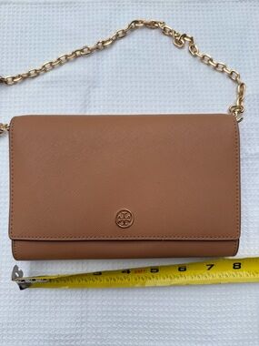 Tory Burch Tan Leather Chain Crossbody Wallet Clutch